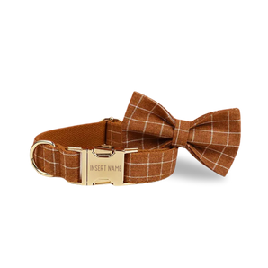 Rustic Orange Plaid Dog Bow Tie & Collar Set