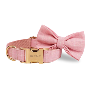 Pink Plaid Dog Bow Tie & Collar Set with Name