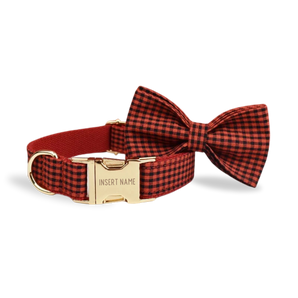 Red Plaid Dog Bow Tie & Collar Set