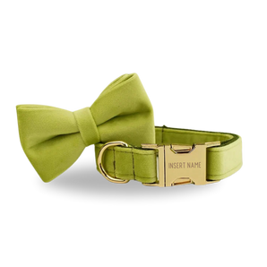 Pistachio Green Velvet Dog Bow Tie Collar Set