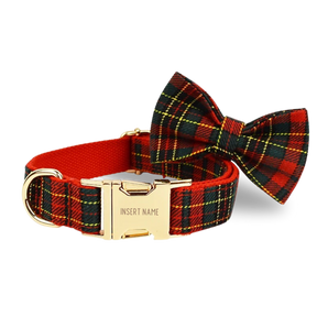 Tartan Holiday Dog Bow Tie & Collar Set