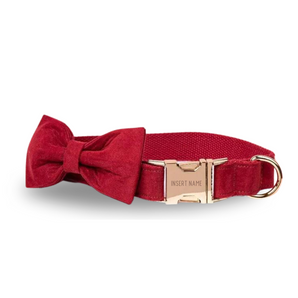 Classic Red Velvet Dog Bow Tie Collar Set