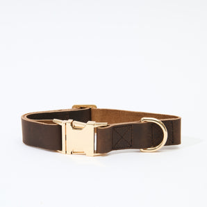 Dark Brown Soft Leather Dog Collar with Name