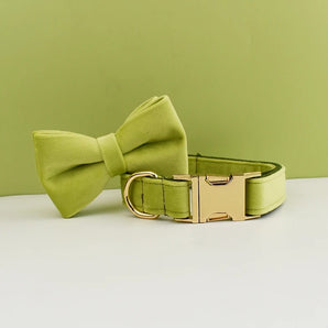 Pistachio Green Velvet Dog Bow Tie Collar Set